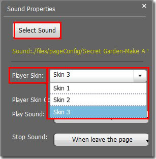 Select sound file and player skin