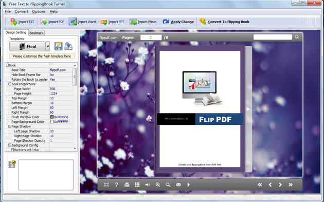 Windows 7 Free Text to flip book Turner 1.0 full